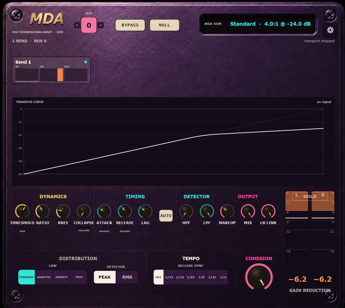 MDA Sum cross-track compressor interface with shared dynamics, distribution, unison and collapse controls